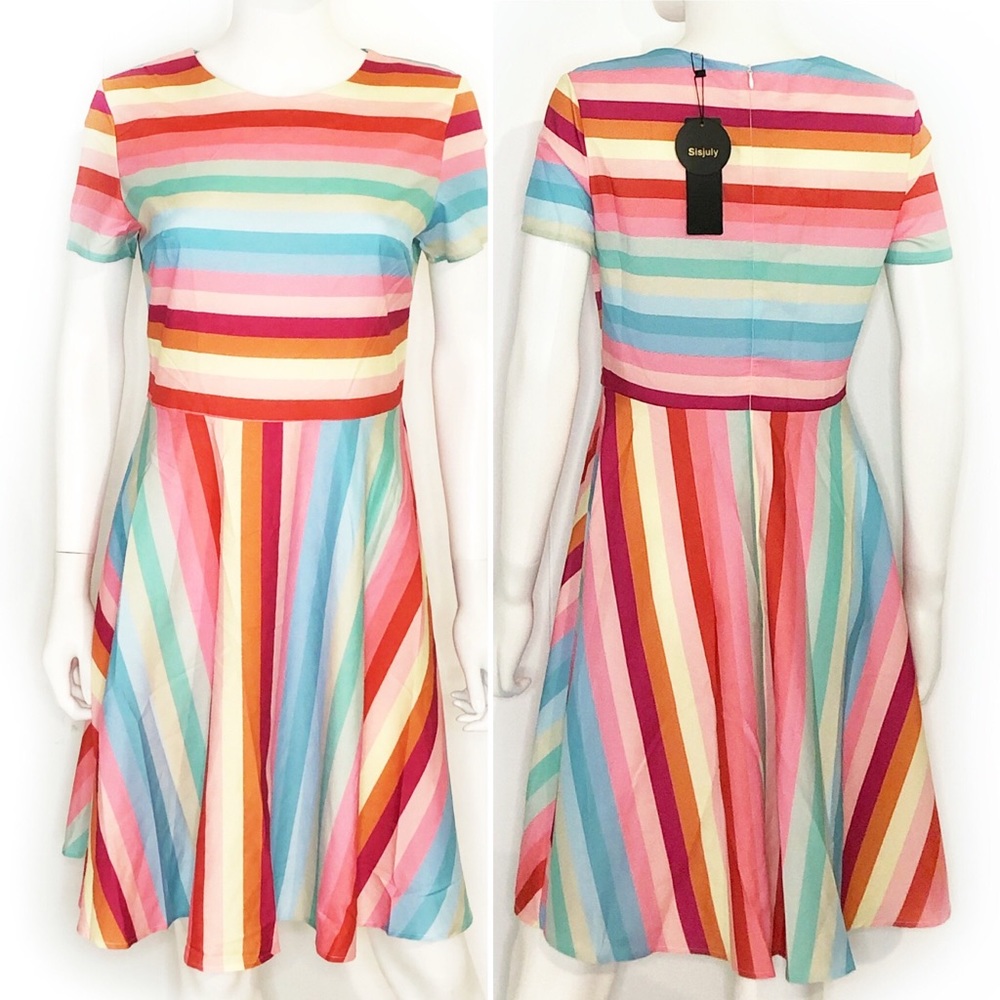 RAINBOW STRIPED Sisjuly swing dress, new with tags